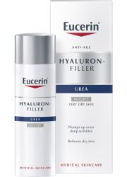 Eucerin Hyaluron-Filler Urea,50ml, za negu lica, dnevna krema namenjena dnevnoj nezi suve i izrazito suve kože lica sklone borama. Pogodna kao podloga za šminku