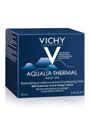 Vichy Aqualia Thermal Night SPA, 75 ml, za negu lica, noćna krema namenjena osetljivoj koži. Udružena sa hijaluronskom kiselinom za obnovu kože preko noći.