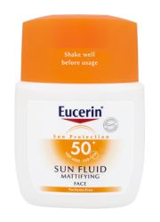 Eucerin SUN fluid SPF50+ Mattifying za lice 50ml za zaštitu normalne i kombinovane kože lica od UVA, UVB zraka i HEVIS. Lako se upija i matira ten.