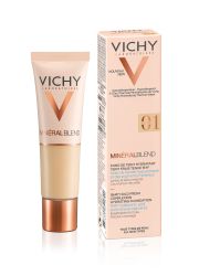 VICHY MinéralBlend nijansa 01 Clay hidratantni puder na bazi vode za postojan, svež i ravnomeran ten, za negu i lepotu kože lica. Sa termalnom vodom Vichy.