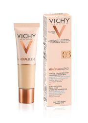 VICHY MinéralBlend nijansa 03 Gypsum hidratantni puder na bazi vode za postojan, svež i ravnomeran ten, za negu i lepotu kože lica. Sa termalnom vodom Vichy.