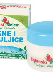 Brđanski melem, 50ml, za negu lica, namenjen za masnu i problematičnu kožu. Sadrži etarska ulja čajnog drveta i lavande i koristi se protiv akni i bubuljica.