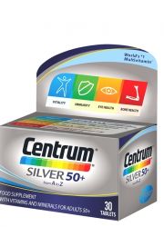 Centrum silver 50+ 30 tableta  je dodatak ishrani koji sadrži skup vitamina, minerala i lutein namenjen odraslima nakon pedesete godine