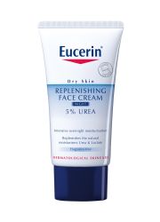 Eucerin Replenishing, 50ml, za negu lica, noćna krema sa 5% uree + laktat namenjena nezi suve, izrazito suve i zategnute kože lica. Vraća vlažnost koži i sjaj.