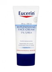 Eucerin Replenishing, 50ml, za negu lica, dnevna krema sa 5% uree + laktat namenjena nezi suve, izrazito suve i zategnute kože lica. Vraća vlažnost koži i sjaj.