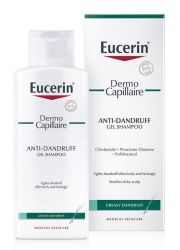 Eucerin DermoCapillaire 250ml gel šampon protiv masne peruti namenjen je za osetljivu kožu glave praćenu masnom peruti.Savetuje se i kod seboreičnog dermatitisa