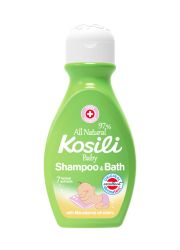 Kosili All natural šampon i kupka, 200ml, namenjena je za kupanje ali i pranje kose i nežne kože bebine glave. Dermatološki testiran.