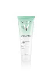 Vichy Normaderm 125 ml, sredstvo za negu i čišćenje kože lica 3u1: krema za čišćenje-uklanja nečistoće; piling-odčepljuje pore i maska-čisti pore i matira kožu.