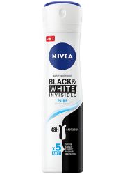 NIVEA Black&White Pure 150ml, za negu tela, anti-perspirant za 48-časovnu zaštitu od neprijatnih mirisa i znoja, ne ostavljajući fleke na odeći.