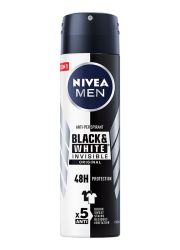 NIVEA MEN Black&White dezodorans150ml, za negu tela, anti-perspirant za 48-časovnu zaštitu od neprijatnih mirisa i znoja, ne ostavljajući fleke na odeći.