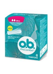 O.B. tamponi ProCmfort mini 8kom pružaju pouzdanu zaštitu zahvaljujući zakrivljenim kanalićima sa silk touch omotačem za lakše postavljanje i uklanjanje.