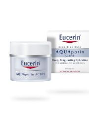 Eucerin AQUAporin Active 50ml lagana hidrantna krema za negu lica, vrata i dekoltea, namenjena za normalnu i mešovitu kožu. Intenzivna i dugotrajna hidratacija.