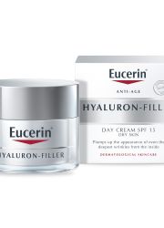 Eucerin Hyaluron-filler 50ml, za negu lica, Anti-age dnevna krema za suvu i osetljivu kožu SPF 15 namenjena je borbi protiv prvih znakova starenja.