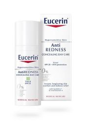 Eucerin AntiRedness 50ml, dnevna krema protiv crvenila sa zelenim pigmentima namenjena je dnevnoj nezi preosetljive kože lica sa rozaceom i/ili kuperozom.