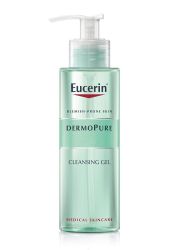 Eucerin DermoPure 200ml, gel za negu i čišćenje kože lica sklone pojavi akni. Nežno uklanja suvišni sebum i šminku, deluje antibakterijski i nije komedogen.