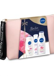 Za negu kože sa mirisom ruže i bademovim mlekom Nivea Rose Care set, sa neseserom - Gel za tuširanje, losion i dezodorans pruža koži elastičnost i sjaj.