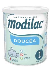 Modilac Doucéa 1 adaptirano mleko za bebe, za uzrast od 0 do 6 meseci, je mlečna formula sa laktoferinom specifično da zadovolji nutritivne potrebe odojčadi.