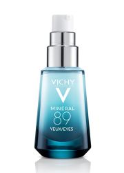 Vichy Mineral 89 eyes 15ml, 89% Vichy vulkanske vode formulisane sa hijaluronskom kiselinom prirodnog porekla i čistim kofeinom, za negu predela oko očiju lica.