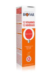 Biofar 12 vitamina + 12 minerala šumeće tablete predstavljaju  dijetetski proizvod koji zahvaljujući svome sastavu doprinosi smanjenju umora i iscrpljenosti.