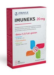 Imuneks od 20mg od 30 kapsula se koristi kao dodatak ishrani za normalnu funkciju imunog sistema. Namenjen je pacijentima nakon hemioterapije i radioterapije.