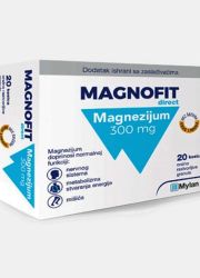 Magnofit  direkt magnezijum 300mg, 20 kesica omogućaje dostizanje preporučenog dnevnog unosa magnezijuma I odražavanje fizioloških funkcija organizma.